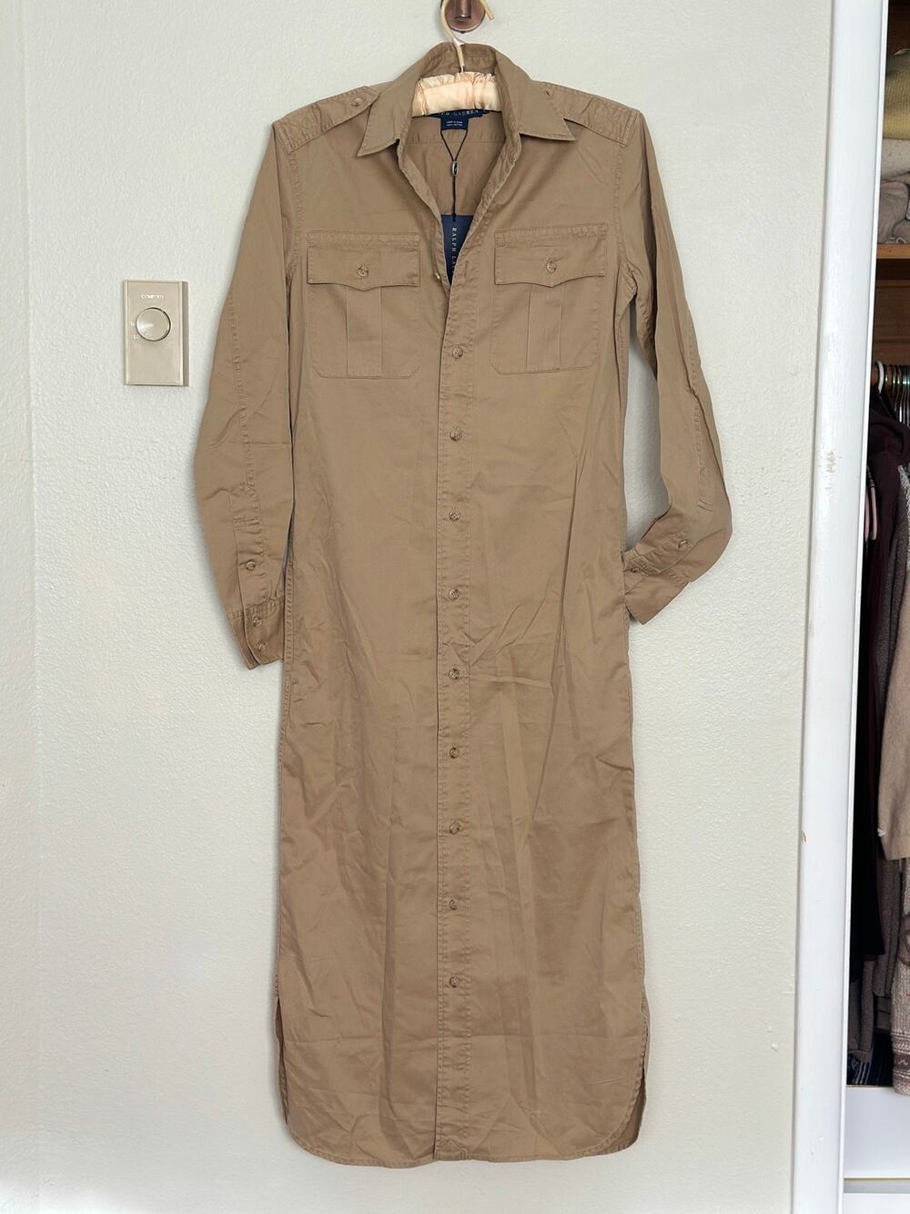 NWT Vintage Ralph Lauren Desert Explorer Maxi Dress Button Up Long Sleeve Tan